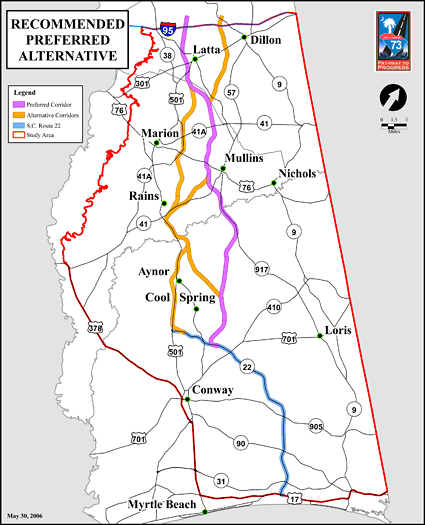 Basic map showing the draft environmental impact statement and the preferred                corridor